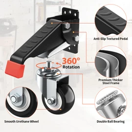 SPACEKEEPER Workbench Casters kit 660 Lbs - Retractable Casters Heavy Duty Bench Caster Wheels Designed for Workbenches Machinery & Tables, 4 Pack