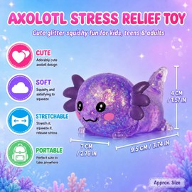 Asgzed Axolotl Squishy Stress Relief Toy Cute Glitter Squishy Axolotl