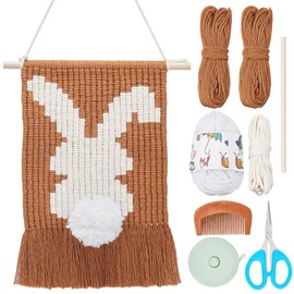 PLIGREAT Easter Bunny DIY Macrame Wall Hanging Kit Cute Rabbit Macrame Ornaments for Bedroom Living Room Nursery Wall Hanging Home Party Decor Handmade Cord Knotting Kit with Instruction and Video