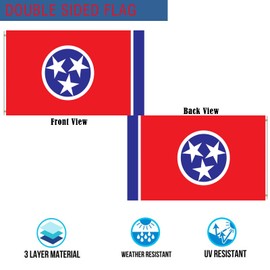 Mosprovie Tennessee State Flag 3x5 Double Sided- Heavy Duty 3ply Tennessee TN State Flags Super Durable 4 Rows Stitched Edge Canvas Header with 2 Brass Grommets