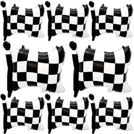 8 Pcs Black White Checkered Balloons 24 Inch, Big Black White Flag Checkered Balloons Mylar Foil Checkered Balloons for Race Car Themed Birthday Party Decorations Supplies