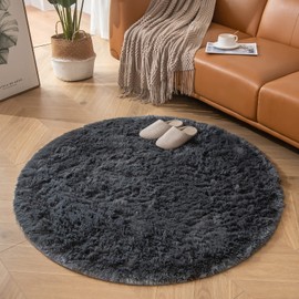 CHOSHOME Round Rug 80 cm Living Room High Pile Washable Rug Shaggy Grey Round Rugs Plain Round Rug Fluffy Rug Soft for Hallway Bedroom Children's Room Baby Room