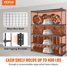 VEVOR Storage Shelving Unit, 5-Tier Adjustable Storage Shelves, 60" L x 24" W x 72" H Heavy Duty Garage Storage Shelves, Metal Shelves for Kitchen Pantry Basement Bathroom Laundry