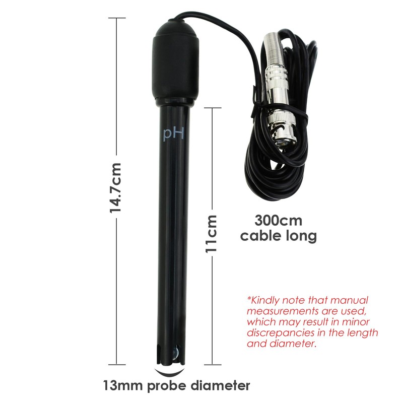 0-14 pH Electrode Probe BNC Plug, 300 cm Cable for