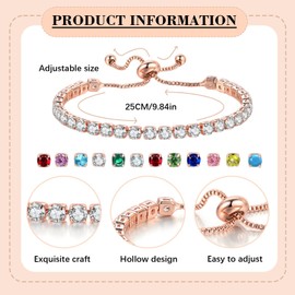 Birthstone Tennis Bracelet for Women Adjustable Crystal Bracelet Brass Gold Plated Birthstone Bangle Jewelry Birthday Mother's Day Gifts (February)