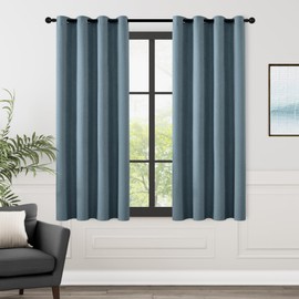 ChrisDowa Linen Textured 100% Blackout Curtains 63 inches Length, 2 Panels Set Thermal Insulated Linen Curtains for Living Room, Privacy Grommet Window Curtains (Blue, 52 x 63 Inch)