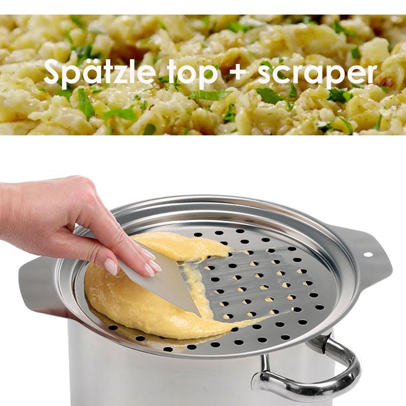 Hicook Stainless Steel Spaetzle Maker Lid with Scraper Traditional German