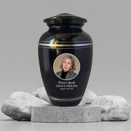 Custom Human Cremation Urn for Adult Ashes Men & Women - Engraved Aluminum Vessel with Name and Funny Humorous Still Got my Funny Bone 2 Design- Urn for Human Remains | Black with Silver Rim