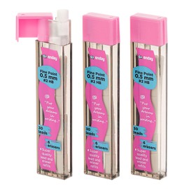 Enday Mechanical Pencil Refills, Black HB #2 Lead, White Eraser, Pack of 3 (30 Leads & 6 Erasers)