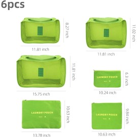 GUMTAPE Travel Organiser Packing Bags,6 PCS Travel Packing Cubes Set for Clothes Travel Luggage Organizers Storage Bags (Green)