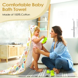 Decalsweet Hooded Baby Towel-2 Pcs Soft Muslin Baby Bath Towel with Hood,100% Cotton Absorbent Baby Towels Newborn Boys Girls(Animal)