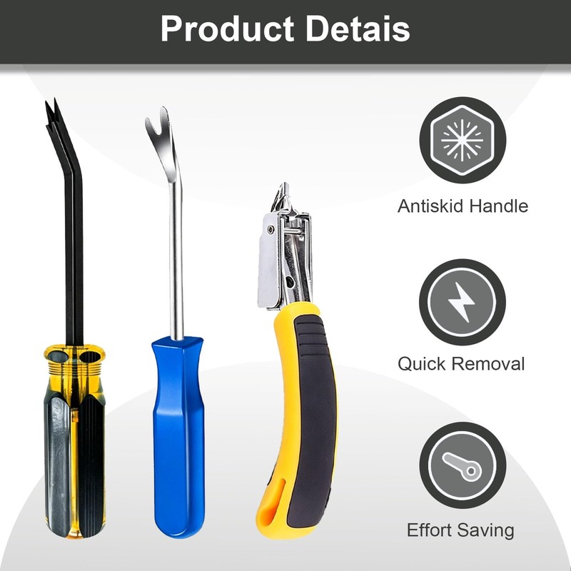 3Pcs Heavy Duty Upholstery and Construction Staple Remover with Tack