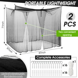 Tranqun 2 Pcs Mosquito Netting for Patio, Ultra Large Mosquito Net l 87 x W 87 x H 71 Inch for Bed with 2 Side Openings 16 Hanging Loops for Camping Home Outdoor Travel Dormitory Decor (Black)