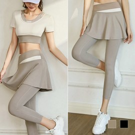 Exi Yoga Leggings Bralette Set with Top and Skirt Leggings SD-230302 Mocha/S