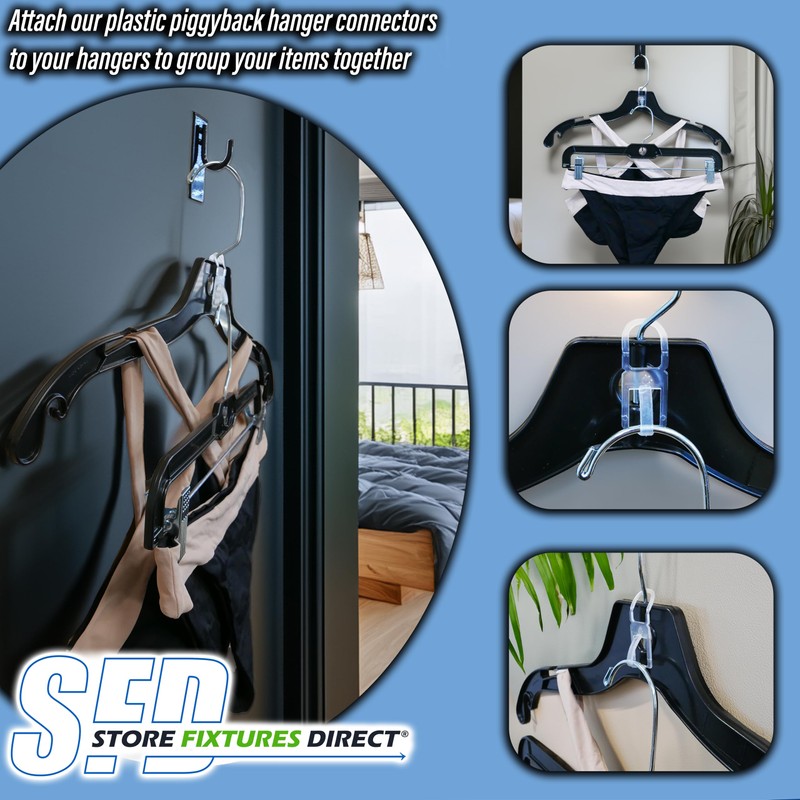 Plastic Piggy Back Clothing Hanger Connectors, Clothes Hanger Combiner/Joiners, 100