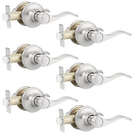 Brotima 6 Pack No Lock Passage Door Lever Handle, Reversible Door Handles Without Locking for Right/Left Handed Door, Satin Nickel Wave Style Lever Set for Interior/Exterior Use