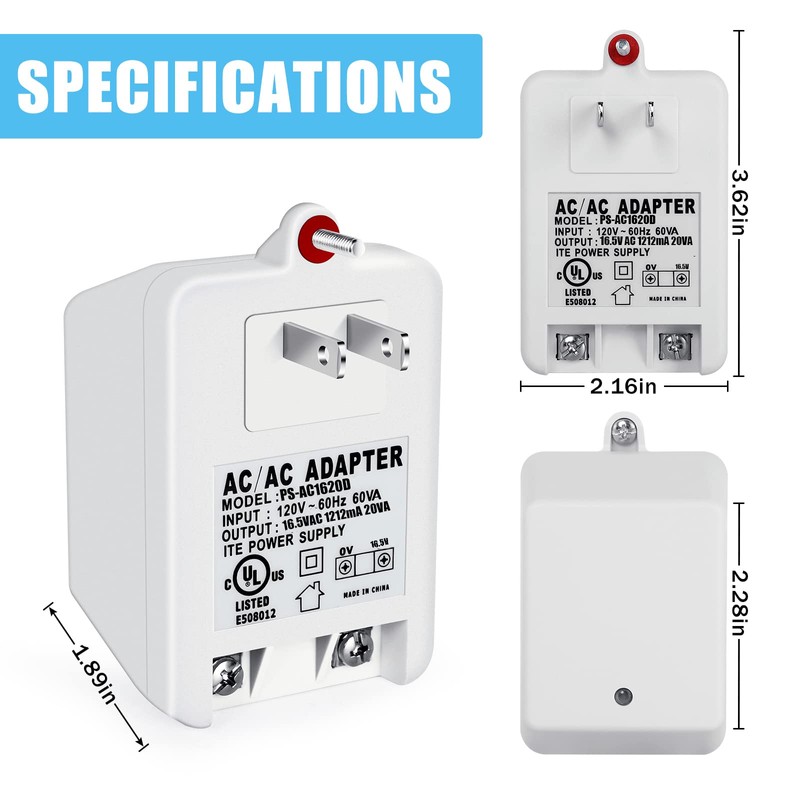 16.5 Volt Doorbell Transformer Compatible with Ring, for Nest, for