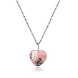 COAI Stainless Steel Necklace with Heart Pendant, Rhodonite, Rhodonite