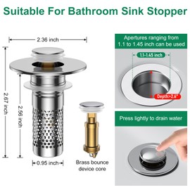 ​Bathroom Sink Drain Strainer,Universal Pop-Up Sink Stopper Hair Catcher, Anti-Clog Stainless Steel Drain Filter Basket, Removable Sink Drain for Bathroom Sink Stopper Replacement