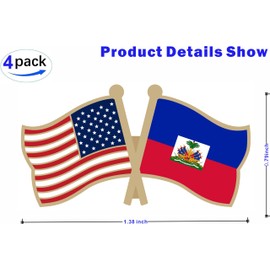 LUSEOAN USA and Haiti Crossed Double Flag Lapel Pins Small Mini Haitian National Friendship Pin Badge, 4PCS