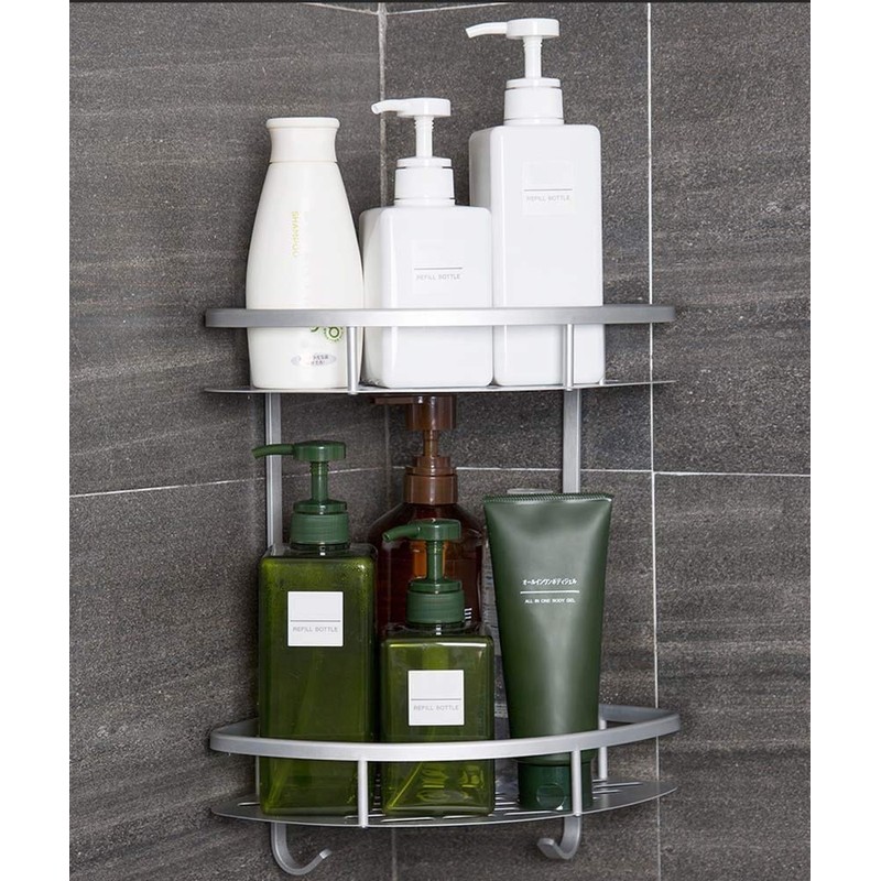 Hawsam No Drilling Bathroom Corner Shelves, Aluminum 2 Tier Shower