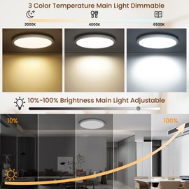 Tyreses LED Ceiling Light Dimmable 24 W, Ceiling Light with Remote Control, 1800 K Dimmable Night Light, Panel 3000 K - 6500 K Dimmable for Bedroom, Children's Room, Living Room, Hallways, Kitchen,