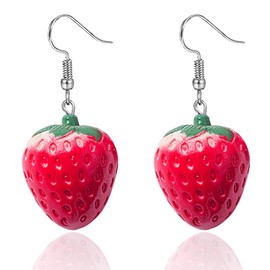 Red Strawberry Earrings Funny Sweet 3D Strawberry Drop Dangle Earring,Resin Simulated Strawberry Earrings Lightweight Acrylic Fruit Jewelry for Women(A)