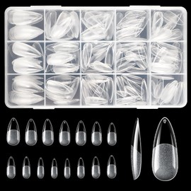 LLMSIXI 240PCS Nail Tips, Medium Almond Press on Nails with Storage Box Half Matte Full Cover Nail Tips False Clear Nail Tips for Extension Nail Salon Home Art DIY(15 Sizes)