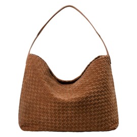 YLYYHH Woven Leather Tote Bag for Women, Vintage Large Suede Woven Purse Tote Purse, Designer Women's Suede Tote Bag, Vegan Leather Shoulder Bag Braided Handbag With Purse, Brown