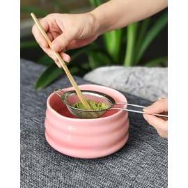 AIYICIII Ceramic Matcha Bowl, Handmade Japanese Green Tea Cup,Matcha Tea Whisk Bowl For Ceremony Chawan 500ml 17oz (Pink)