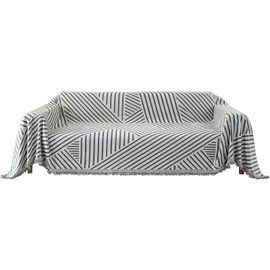 YSTELLAA Sofa Throw Blanket 2-Seater, 180 x 280 cm, Chenille AB Sides Sofa Throw, Sofa Blankets Throw Universal, Four Seasons Sofa Cover, Couch Cover with Tassel, Dark Grey Line