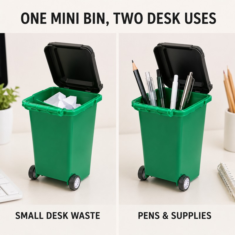 4-Pack Mini Wheelie Trash Bin Pen Holders for Office Desk