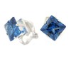 8mm/ Blue Cz Square Clip On Earrings/Silver Tone
