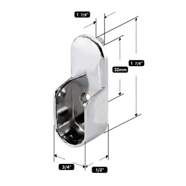 ELEF Oval Closet Rod End Supports 15mm x 30mm w/Rear Facing 5mm Pins. (6)