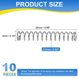 sourcing map 10Pcs Compression Spring, 304 Stainless Steel 4mm OD 0.5mm Wire 25mm Length Mechanical Spring for Shop Home Repair Project, Silver Tone
