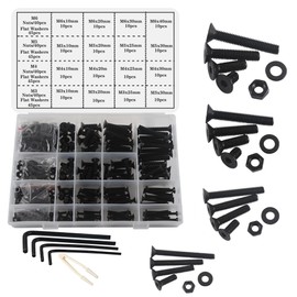 huruirui Flat Head Hex Socket Screws Kit M3 M4 M5 M6 Black Nuts and Screws Washers Assorted Set, Thread Machine Hex Screws Closure Kit 500 Pieces