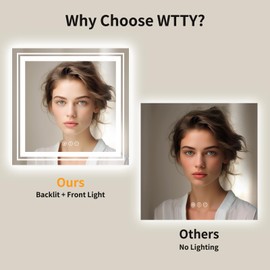WTTY LED Bathroom Mirror 32"x32" with Backlit and Front Light,Stepless Dimmable LED Mirror for Bathroom,Anti-Fog Lighted Bathroom Vanity Mirror Modern for Wall,Memory Function,Shatter-Proof