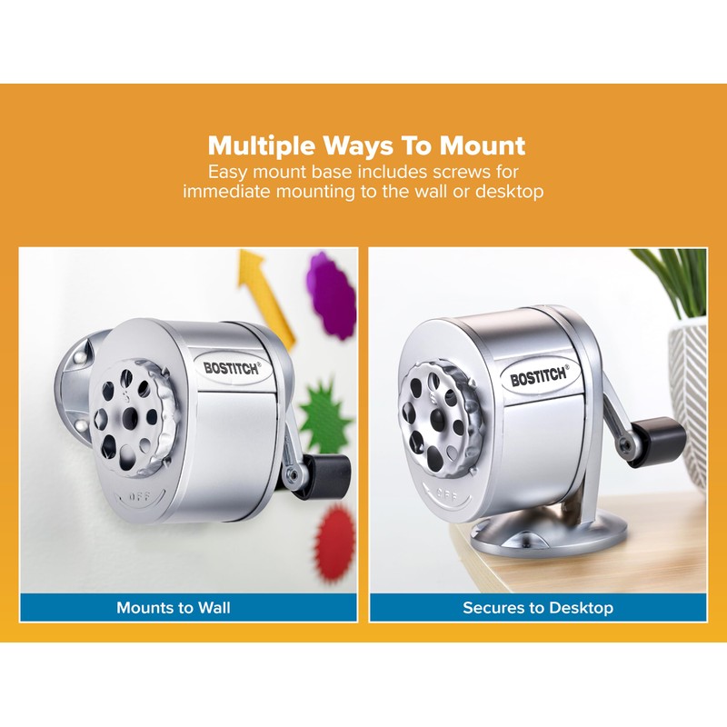 Bostitch Metal Manual Pencil Sharpener, Silver (MPS1-CH)