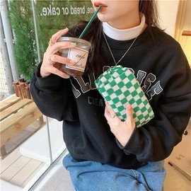 3 Pieces Makeup Bag Large Small Checkered Cosmetic Bag Capacity Canvas Travel Toiletry Bag Organizer Cute Makeup Brushes Aesthetic Accessories Storage Bag for Women (Green)
