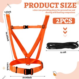 Berlune 2 Pcs Deer Drag Harness Chest Dual Harness Cross Body Sled Pulling Straps Orange Adjustable High Strength Webbing with Deer Tow Rope Deer Hunting Equipment for Elk Turkeys Game Animals