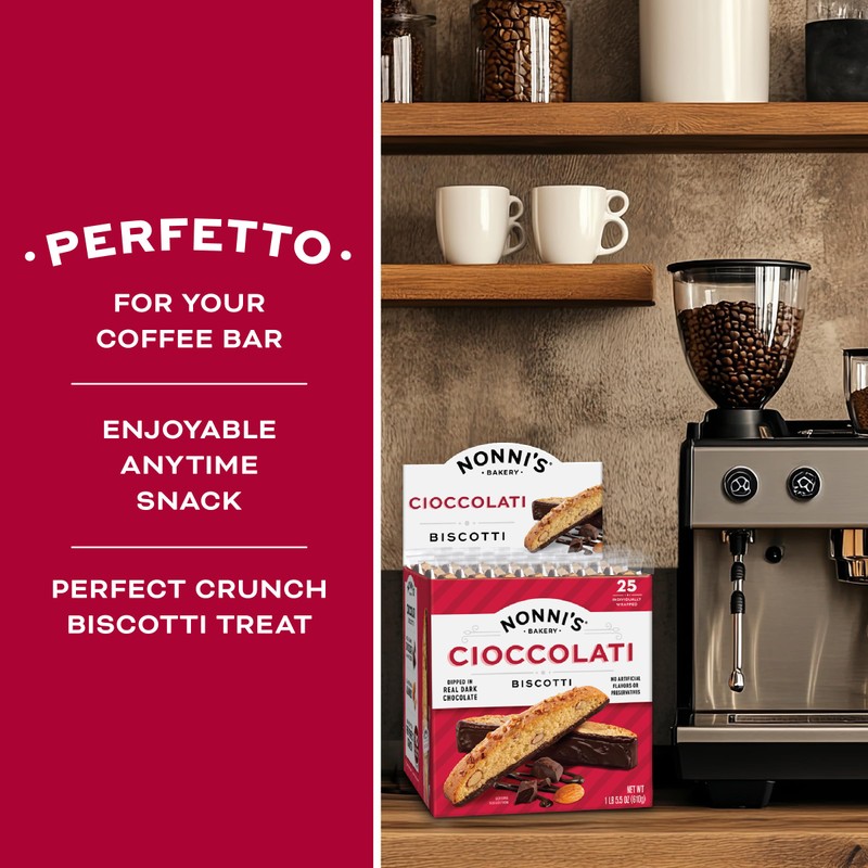 Nonni's Cioccolati Dark Chocolate Almond Biscotti Cookies – Individually Wrapped