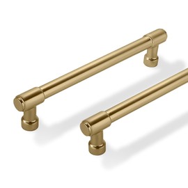 ZAUYX Solid Heavy Duty Jasper Cabinet Pulls - 10 Pack Gold, 5 Inch Hole Centers for Kitchen Cupboard Handles and Modern Drawer Pulls - Brushed Brass Finish