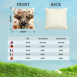 UTXN Linen Highland Cow Throw Pillow Cover - Breathable 18x18 Inch Scottish Farm Decor, Couch Sofa Accent Pillow Case, Machine Washable Home Gift for Her