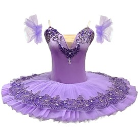 MTPLOP Professional Swan Lake Dance Costumes Womens Ballet Skirt Girls Pancake Tutu Dress Purple XX-Large