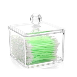 Kamay's Transparent Cube Cotton Ball Pad Swabs Q-Tips Make Up Pads Dispenser Holder Organizer Container with lid Multifunction Acrylic Cosmetic Makeup Organizer