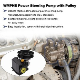 WMPHE Power Steering Pump with Pulley & Reservoir Compatible with Jeep Wrangler TJ L6 4.0L 1997 1998 1999 2000 2001 2002 2003, Cherokee L6 4.0L 1996 to 2001, Replacement for 20-38771