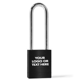 PACLOCK 90A Series Padlock w/Engraving, Buy America Act, Black Anodized Aluminum, High Security 6-Pin Cylinder, One Lock Keyed to a Number U-Pick! w/ 2 Keys, 3" Tall Hardened Steel Shackle