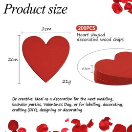 Pack of 200 Red Love Wood Pieces, Heart Shaped Decoration, Red Heart, Ruby Wedding Decoration, Mother's Day Decoration, Small Wooden Heart Decoration