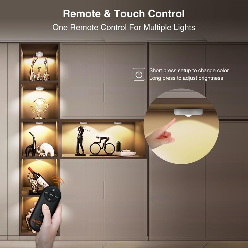 MEKKLEON Puck Lights with Remote Control, Rechargeable, Wireless Under Cabinet