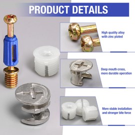 Jamiikury 10 Sets Furniture Cam Lock Fasteners, 3-in-1 Cam Locks for Furniture, Cam Lock Fittings Cam Connector Furniture Replacement Parts, 1-3/8" / 35mm Dowel with Blue Plastic Sleeve